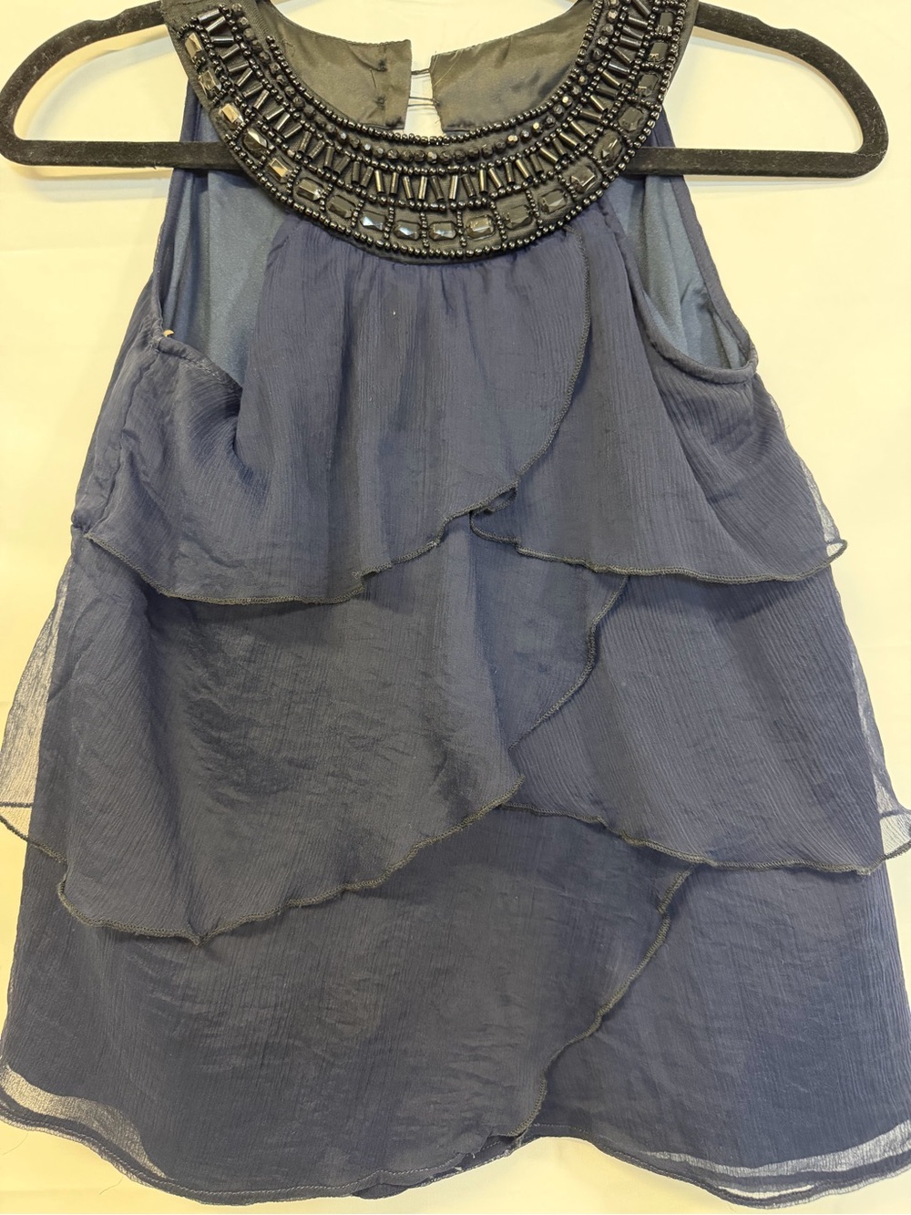 Navy Beaded Chiffon Layered Tank ✨ Romantic Y2K Going Out Top